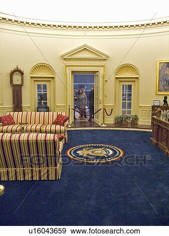 Stock Photo - William J. Clinton Presidential Library replica of the oval office. Fotosearch