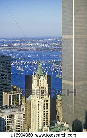 Aerial view of World Trade Towers View Large Photo Image Stock Image - Aerial view of World Trade Towers. Fotosearch