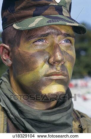 Headshot of soldier in camouflage View Large Photo Image Picture - Headshot of soldier in camouflage . Fotosearch