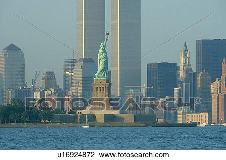 Liberty 100 Rear view of Statue of Liberty with Twin Towers in background View Large Photo Image Stock Image - Liberty 100 Rear view of Statue of Liberty with Twin Towers in background. Fotosearch