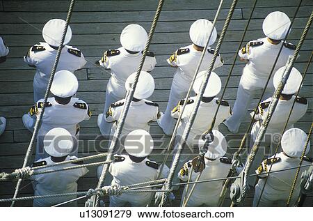Stock Photo - Mexican Naval Officers on Tall Ship. Fotosearch