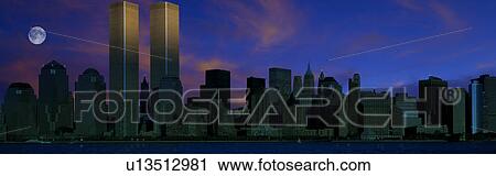 Panoramic view of Manhattan skyline at night View Large Photo Image Stock Image - Panoramic view of Manhattan skyline at night. Fotosearch