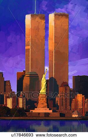 Photo Impression: World Trade Center behind Statue of Liberty View Large Photo Image Stock Image - Photo Impression: World Trade Center behind Statue of Liberty. Fotosearch