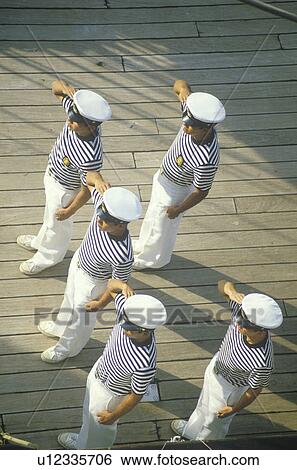 Stock Photograph - Sailors from Mexico's navy salute on Mexican Tall Ship. Fotosearch