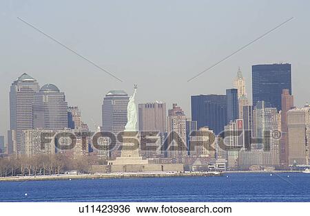 Statue of Liberty post 9/11 without World Trade Towers and New York City View Large Photo Image Stock Photograph - Statue of Liberty post 9/11 without World Trade Towers and New York City. Fotosearch