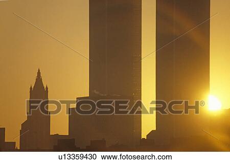 Sunset on World Trade towers View Large Photo Image Stock Image - Sunset on World Trade towers. Fotosearch