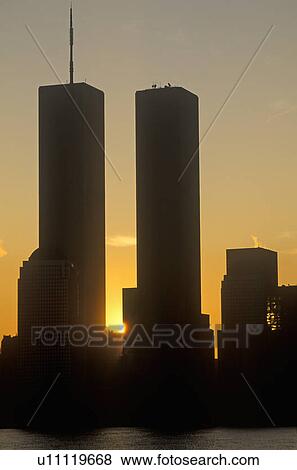 Stock Photo - World Trade towers at sunrise. Fotosearch