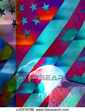 Stock Illustration - bald eagle with flag background. Fotosearch