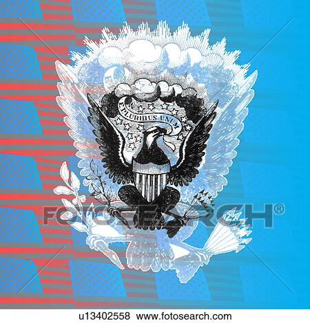 Stock Illustration - bald eagle with flag background. Fotosearch