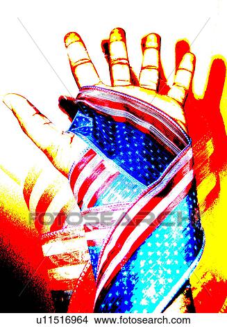 Stock Illustration - hand with close up of flag cloth wrapped on it. Fotosearch