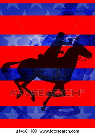 Paul Revere with flag background View Large Illustration Stock Illustration - Paul Revere with flag background. Fotosearch