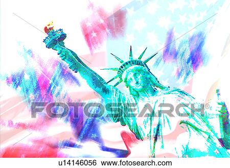 Stock Illustration - statue of liberty with flag background. Fotosearch