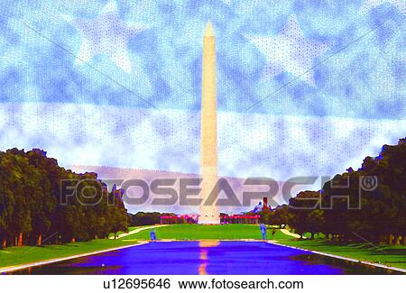 Washington Monument with flag background View Large Illustration Stock Illustration - Washington Monument with flag background. Fotosearch