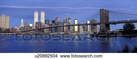 Picture - bridge, America, blue, architecture, america, brooklyn, abenddaemmerung. Fotosearch