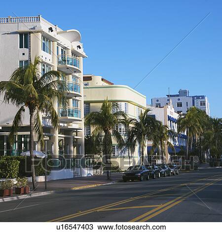 Buildings and street in art deco district of Miami, Florida, USA. View Large Photo Image Stock Image - Buildings and street in art deco district of Miami, Florida, USA.. Fotosearch