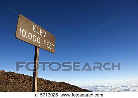Elevation sign in Haleakala National Park in Maui, Hawaii. View Large Photo Image Stock Photograph - Elevation sign in Haleakala National Park in Maui, Hawaii.. Fotosearch