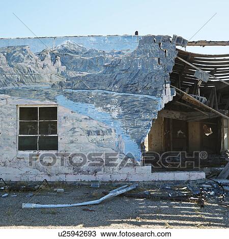 Falling down building with winter scene mural painted on side. View Large Photo Image Stock Image - Falling down building with winter scene mural painted on side.. Fotosearch