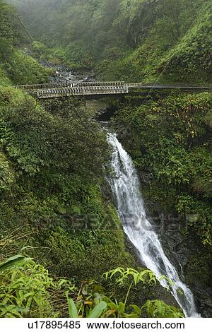 Stock Photography - Waterfall on the Road to Hana, Hana Highway, Maui, Hawaii, USA.. Fotosearch