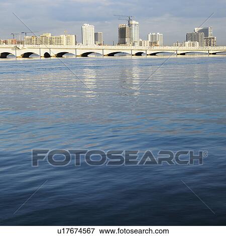 Stock Photo - Waterfront skyline with bridge in Miami, Florida, USA.. Fotosearch