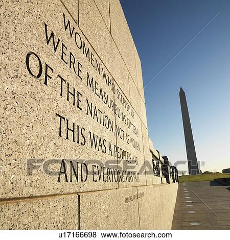 Stock Photo - World War II Memorial with Washington Monument in Washington, D. C., USA.. Fotosearch