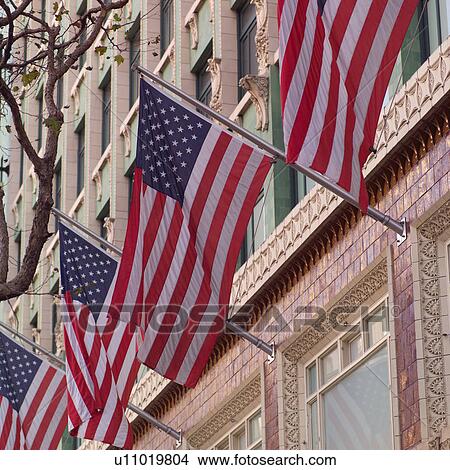 Picture - American Flags on Building in San Francisco. Fotosearch