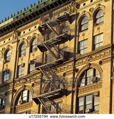 Picture - Fire escape on exterior of building, New York City. Fotosearch