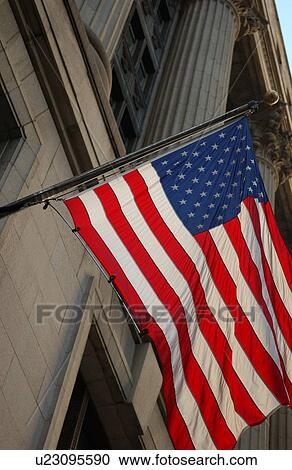 Stock Image - Flag of America outside County Building in Chicago. Fotosearch