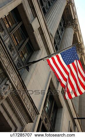 Stock Photo - Flag of America outside County Building in Chicago. Fotosearch