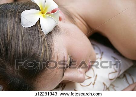 A young woman with a flower in hair. View Large Photo Image Stock Image - A young woman with a flower in hair.. Fotosearch