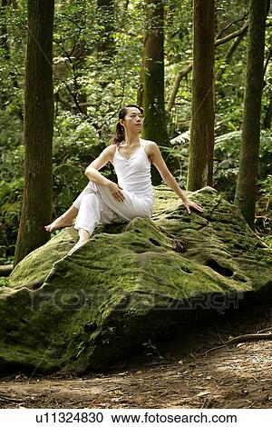 View of a young woman exercising in a forest. View Large Photo Image Stock Image - View of a young woman exercising in a forest.. Fotosearch