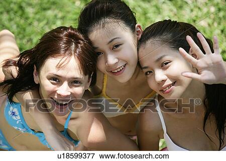 High angle view of happy teenage girls. View Large Photo Image Stock Photo - High angle view of happy teenage girls.. Fotosearch