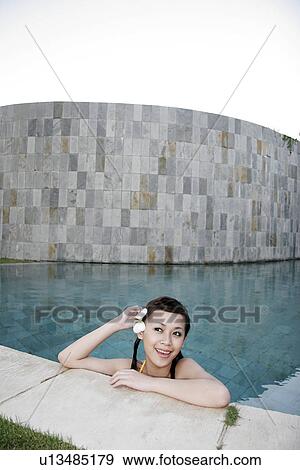 View of a teenage girl in a swimming pool. View Large Photo Image Stock Photo - View of a teenage girl in a swimming pool.. Fotosearch