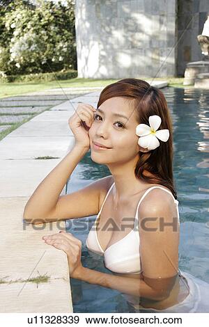 View of a teenage girl leaning by a swimming pool. View Large Photo Image Stock Photo - View of a teenage girl leaning by a swimming pool.. Fotosearch