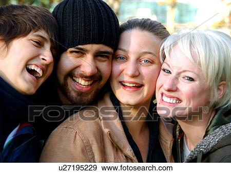 Portrait of four cheerful friends. View Large Photo Image Stock Photo - Portrait of four cheerful friends.. Fotosearch
