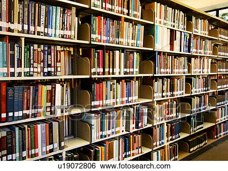 View of the bookshelves in a library. View Large Photo Image Stock Photograph - View of the bookshelves in a library.. Fotosearch