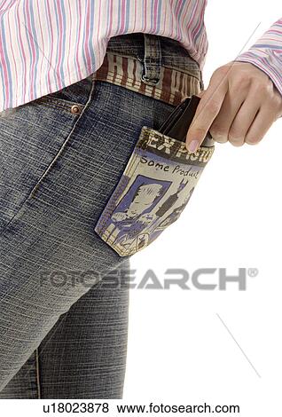 Stock Photo - Midsection of a woman with a wallet.. Fotosearch