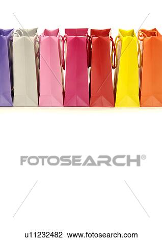 View of colorful shopping bags arranged in a row. View Large Photo Image Stock Image - View of colorful shopping bags arranged in a row.. Fotosearch