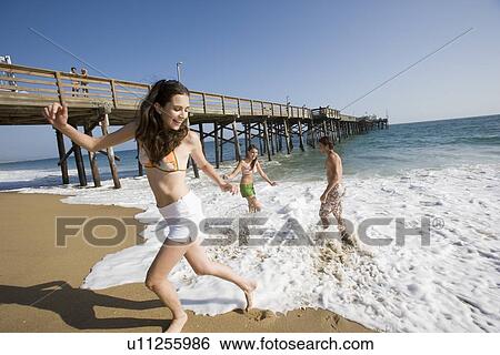 Young adult people having fun on beach, Side View View Large Photo Image Stock Photograph - Young adult people having fun on beach, Side View. Fotosearch