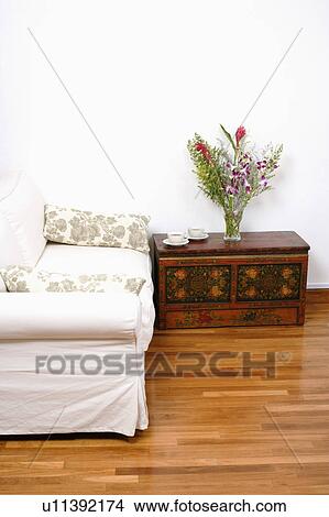 Picture - Vase with two cups of tea on the table. Fotosearch