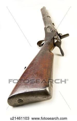 Stock Image - Perkusionsvorderlader, Freigestellte, military, gun, Freisteller, rifle, Amberg. Fotosearch