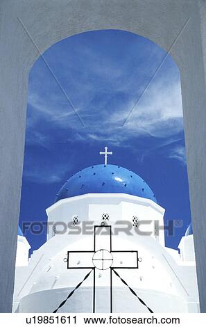 Stock Image - cross, archway, church, building, blue, cuploa, architecture. Fotosearch