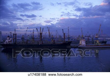 Stock Photo - container, Bernhard, casablanca, business, blue, abenddaemmerung. Fotosearch