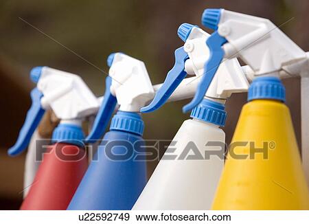 Water spray bottles View Large Photo Image Stock Photo - Water spray bottles. Fotosearch