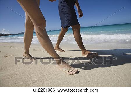 Low section of a couple walking on beach View Large Photo Image Stock Photograph - Low section of a couple walking on beach. Fotosearch