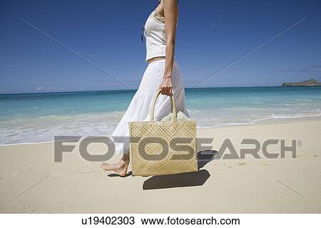 Side view of a woman walking on beach View Large Photo Image Stock Image - Side view of a woman walking on beach. Fotosearch