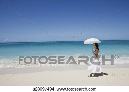 Side view of a young woman walking on beach View Large Photo Image Picture - Side view of a young woman walking on beach. Fotosearch
