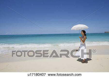 Side view of a young woman walking on beach View Large Photo Image Stock Photo - Side view of a young woman walking on beach. Fotosearch