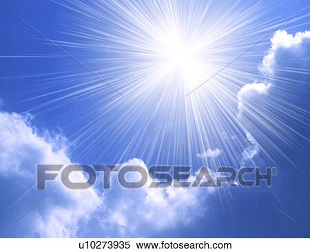 Stock Photography - View of sun rays and blue sky (digital composite). Fotosearch