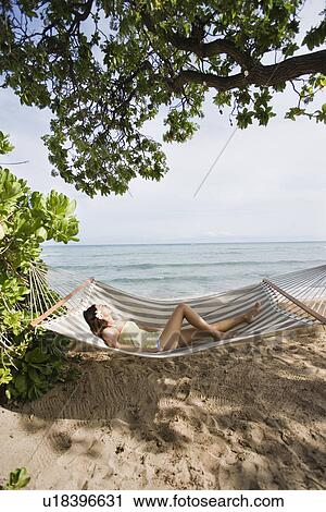 View of a young woman lying on a hammock View Large Photo Image Stock Image - View of a young woman lying on a hammock. Fotosearch