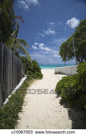 Stock Image - View of a fence on beach. Fotosearch